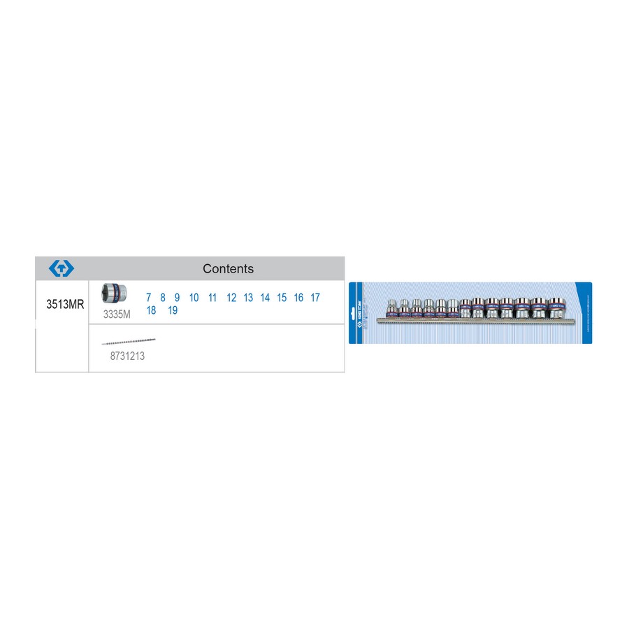 KOMPLET NASADEK 3/8 6-KĄTNE 13 SZTUK 7-19MM BLISTER 