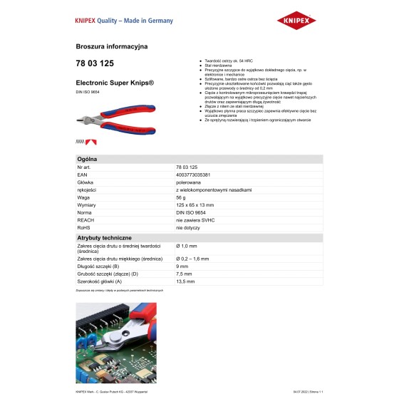 SZCZYPCE DO CIĘCIA 125MM ELECTRONIC SUPER KNIPS - 78 03 125.