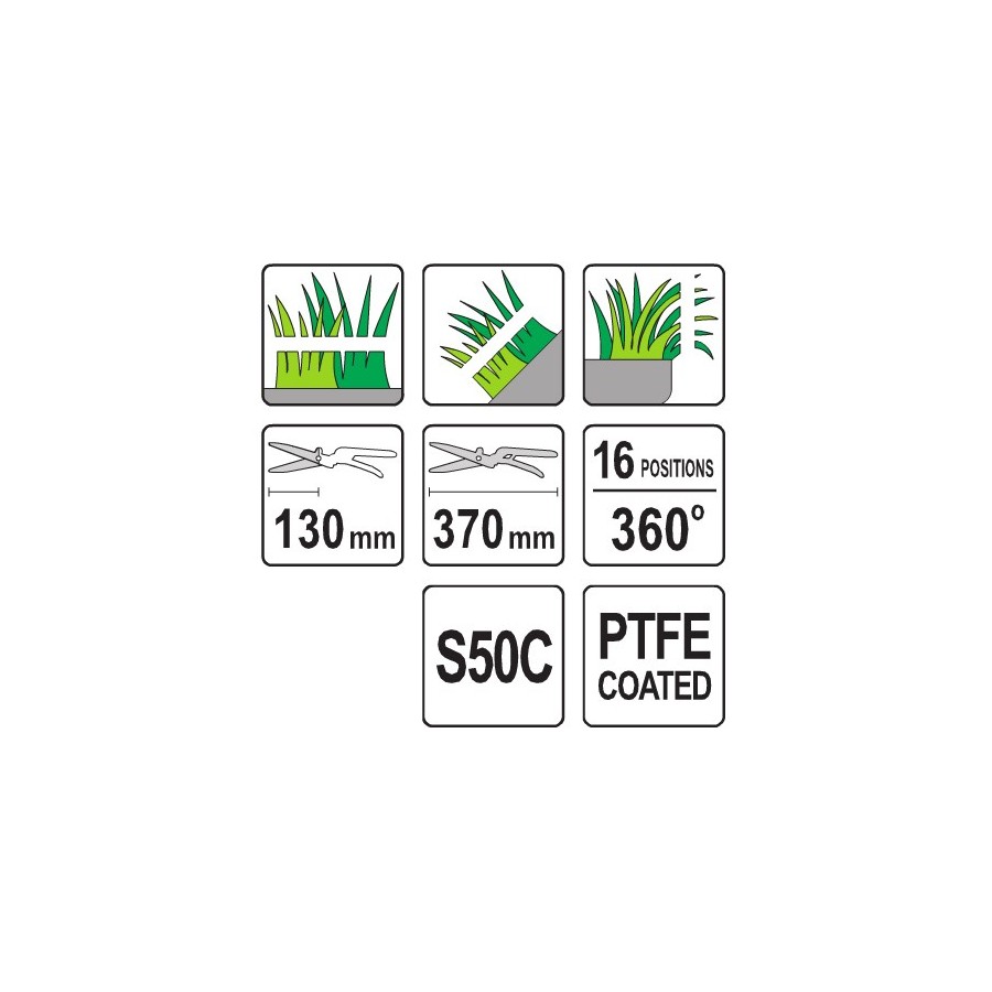 NOŻYCE DO TRAWY OBROTOWE 370MM 16-POZYCYJNE OSTRZA TEFLON 