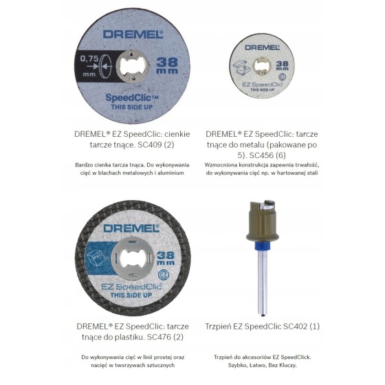 ZESTAW DO DREMEL SC690 TARCZE 10 SZT. + TRZPIEŃ - 2615S690JA.