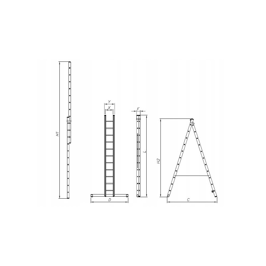 DRABINA ALUMINIOWA 2-ELEMENTOWA 309CM 7+7 SZCZEBLI - 3207.