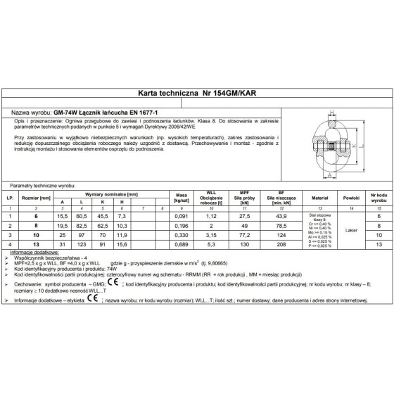 OGNIWO PRZEGUBOWE GM74W-G8 10MM WLL 3.15T 