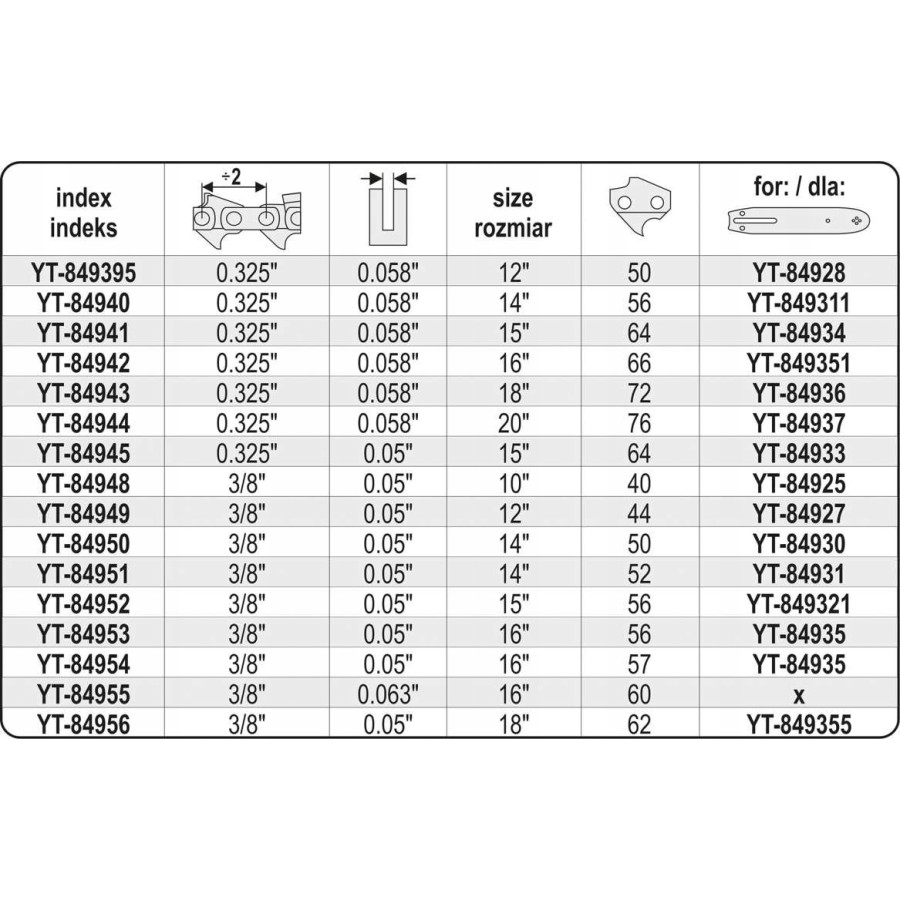 ŁAŃCUCH TNĄCY DO PILARKI 10'' 3.8'' - YT-84948.