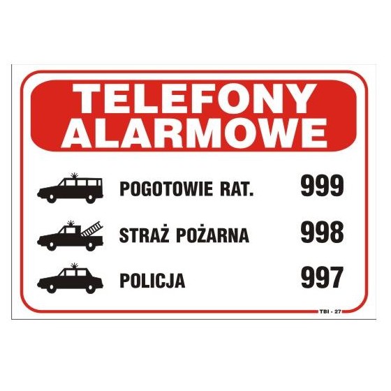 TABLICA 25*17.5CM TELEFONY ALARMOWE 