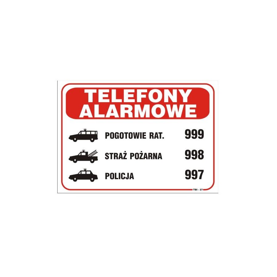 TABLICA 25*17.5CM TELEFONY ALARMOWE 