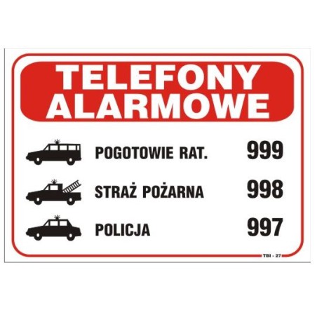 TABLICA 25*17.5CM TELEFONY ALARMOWE 