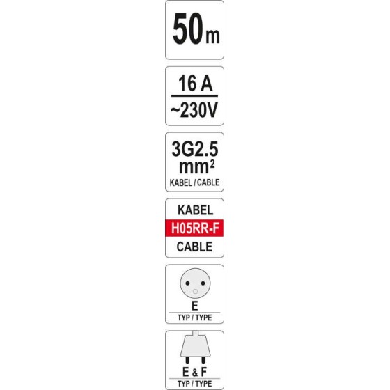 PRZEDŁUŻACZ BĘBNOWY 50M 4 GNIAZDA 3*2.5MM2 - YT-8108.