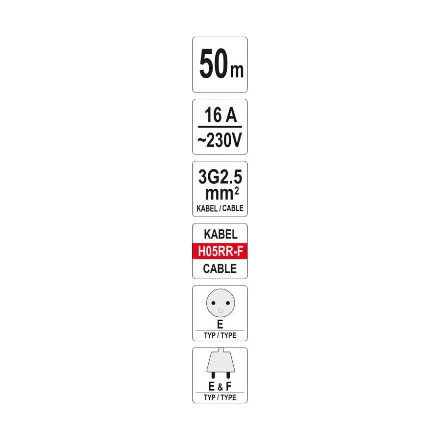 PRZEDŁUŻACZ BĘBNOWY 50M 4 GNIAZDA 3*2.5MM2 - YT-8108.