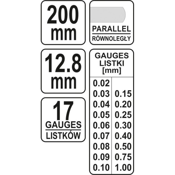 SZCZELINOMIERZ 17 LISTKÓW RÓWNOLEGŁY 200MM - YT-7221.