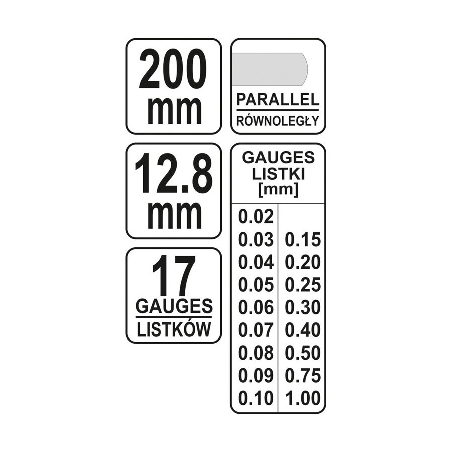 SZCZELINOMIERZ 17 LISTKÓW RÓWNOLEGŁY 200MM - YT-7221.