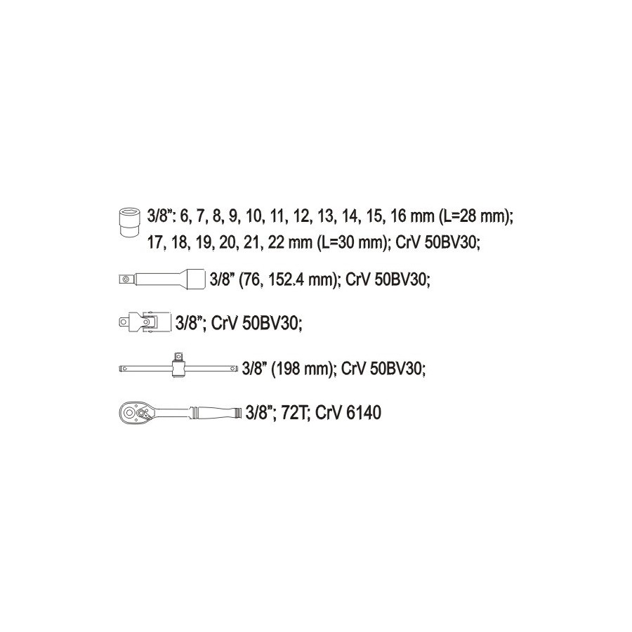 ZESTAW NARZĘDZI 3/8 22XC. XS 