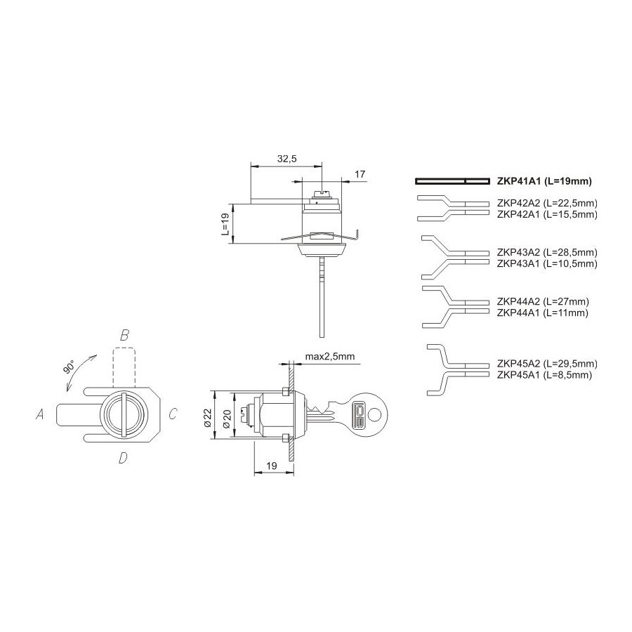 ZAMEK KASETOWY CHROMOWANY ZKP-41 A1 