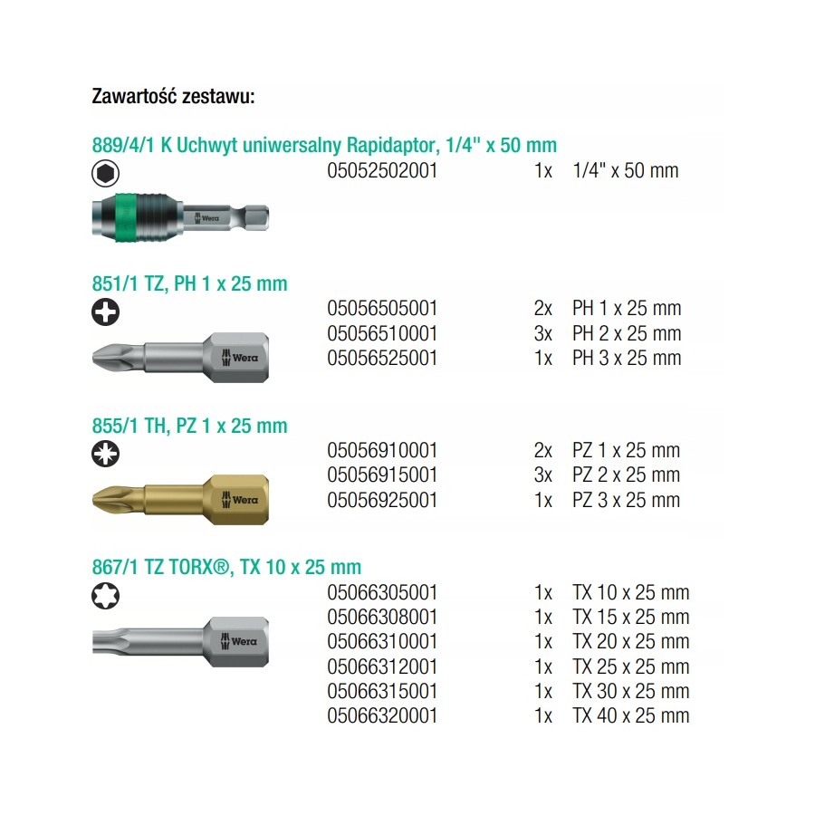 ZESTAW BITÓW 29 SZTUK Z UCHWYTEM RAPIDAPTOR BIT-CHECK+1UN - 05056440001.