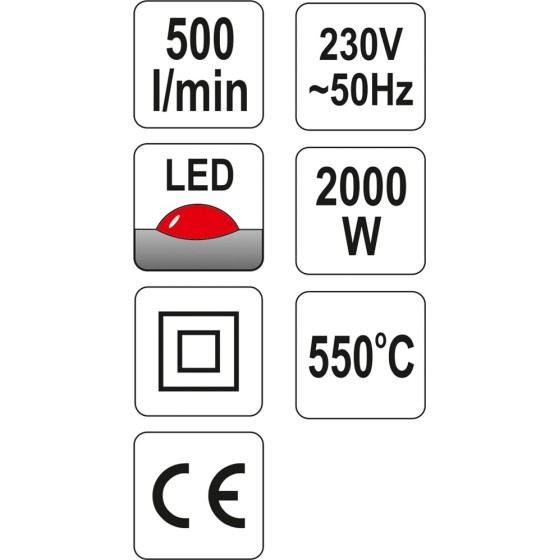 OPALARKA 2000W 70~550°C AKCESORIA WSKAŹNIK LED - YT-82292.