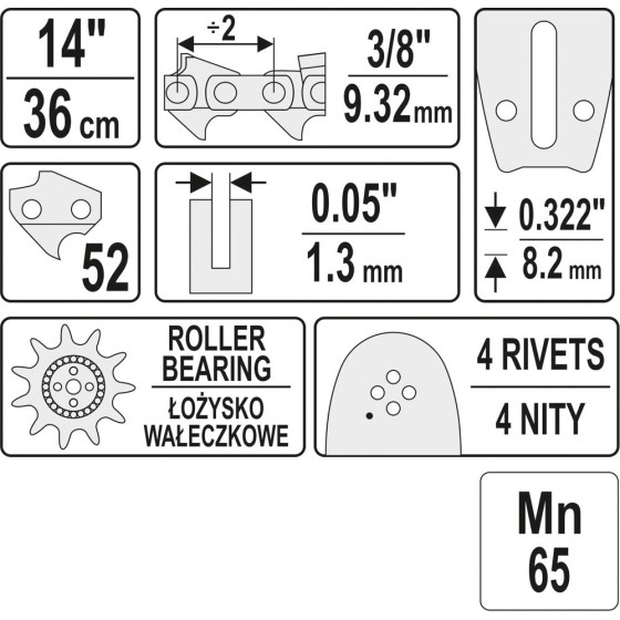 PROWADNICA ŁAŃCUCHA DO PILAREK 14'' 3/8''P - YT-84931.