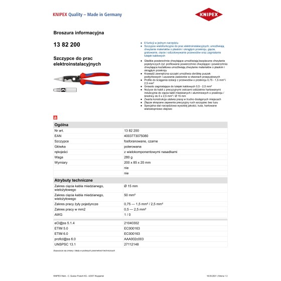 SZCZYPCE DO PRAC ELEKTROINSTALACYJNYCH 200MM - 13 82 200.