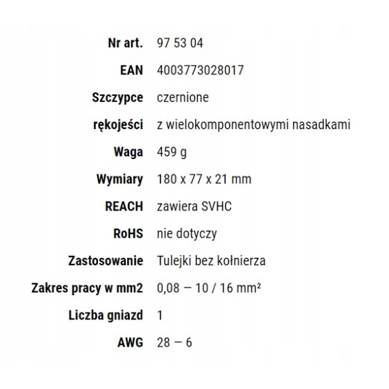 SAMONASTAWNE SZCZYPCE DO ZAGNIATANIA TULEJEK 180MM - 97 53 04.