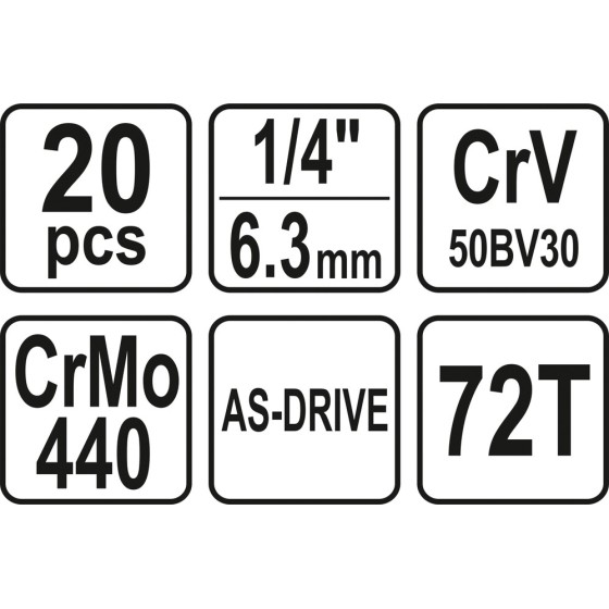 ZESTAW NARZĘDZIOWY 1/4'' 20 CZĘŚCI XS 