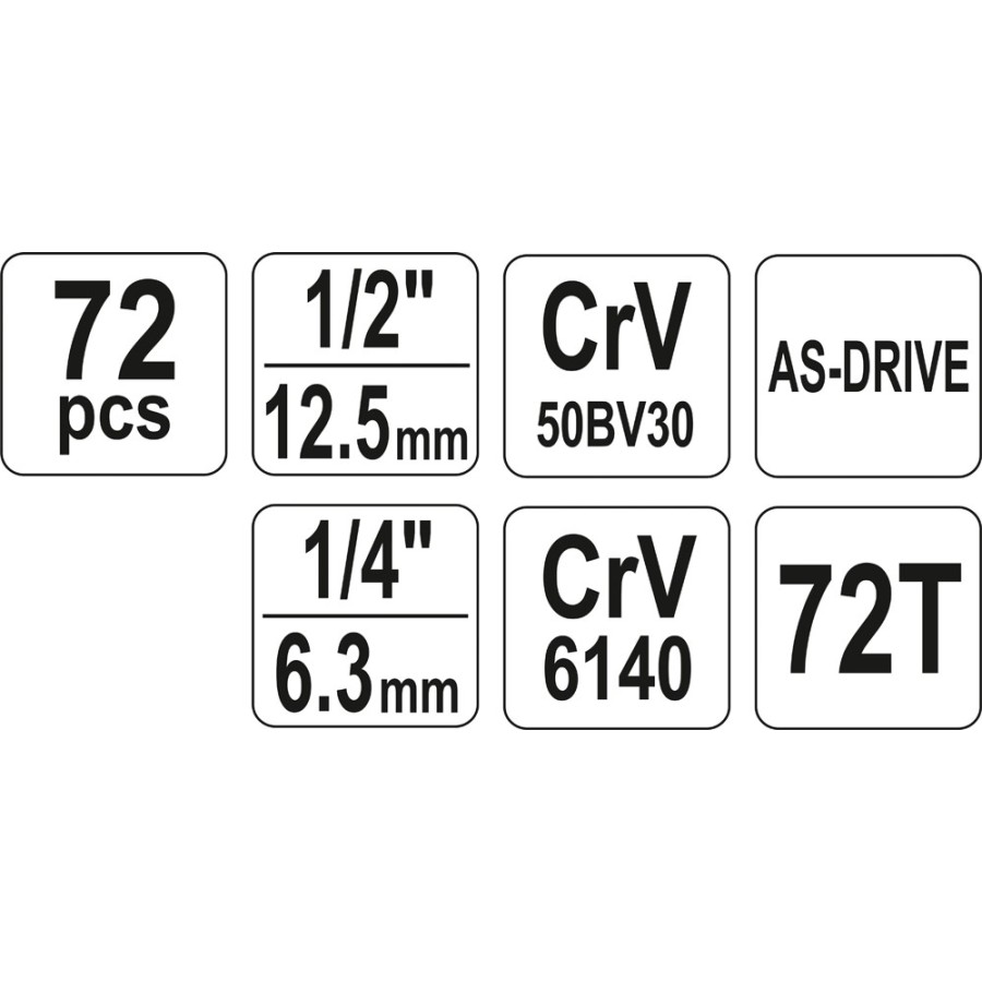 ZESTAW NARZĘDZIOWY 1/2'' 1/4' 72 CZĘŚCI M 