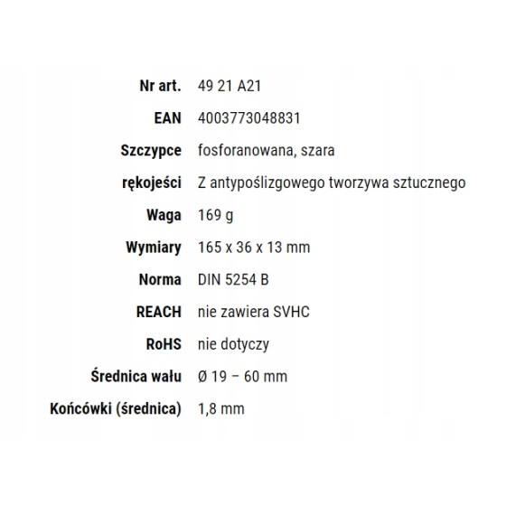 PRECYZYJNE SZCZYPCE DO PIERŚCIENI ZEW.WYGIĘTE 165MM - 49 21 A21.