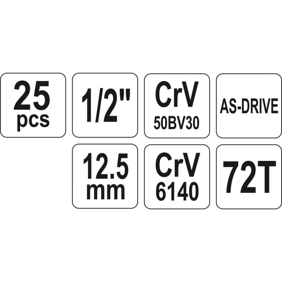 ZESTAW NARZĘDZIOWY 25 CZĘŚCI 1/2'' - YT-12671.