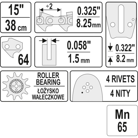 PROWADNICA ŁAŃCUCHA DO PILAREK 15'' 325U - YT-84934.