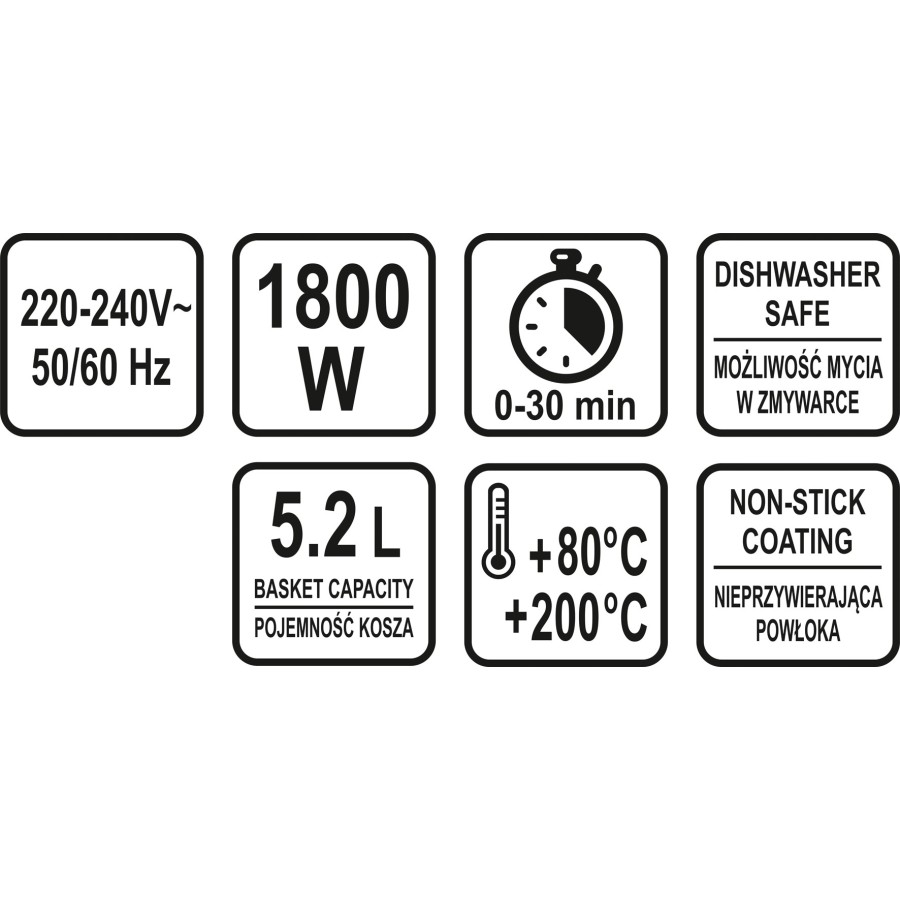 FRYTKOWNICA BEZTŁUSZCZOWA 1800W, 5.2L. 