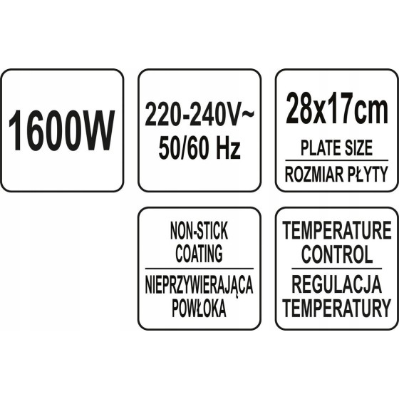 GRILL ELEKTRYCZNY STOŁOWY 1600W, 28*17CM - 67458.