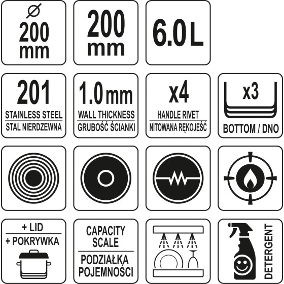 GARNEK WYSOKI Z POKRYWKĄ ZE STALI NIERDZEWNEJ 20X20 6L - YG-00011.