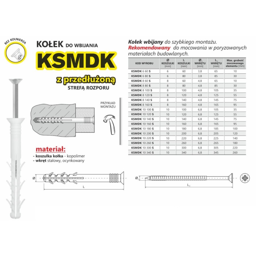 KOŁEK SZYBKI MONTAŻ Z PRZEDŁUŻONĄ STREFĄ ROZPORU 8*80MM 