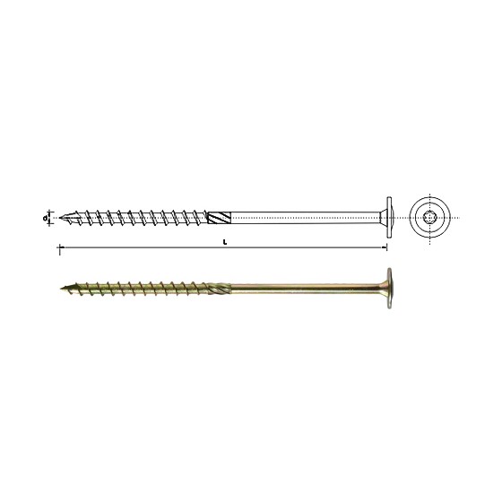 WKRĘT DO DREWNA Z KOŁNIERZEM NA TORX OCYNK ŻÓŁTY 8*320MM T40