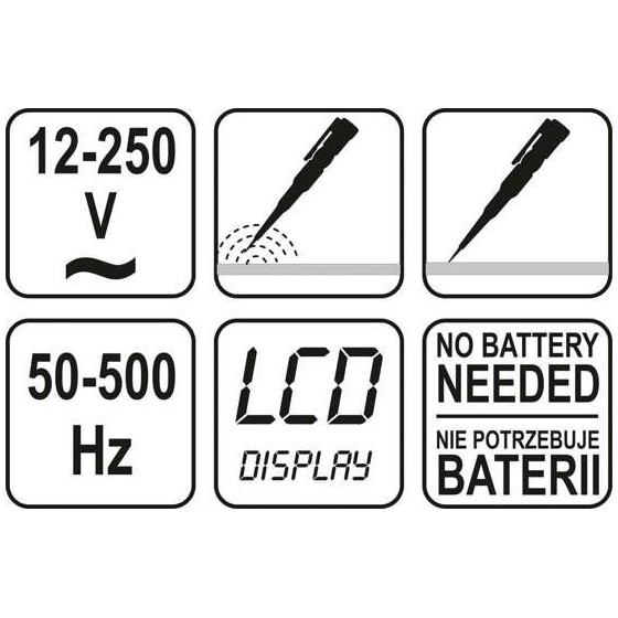 PRÓBNIK NAPIĘCIA 12-250V LCD 