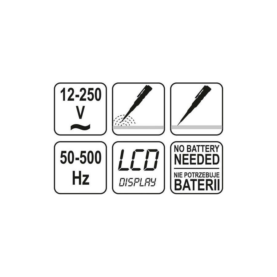 PRÓBNIK NAPIĘCIA 12-250V LCD 