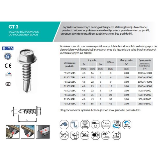 WKRĘT SAMOWIERCĄCY GT3 4.8*19MM RAL7024 