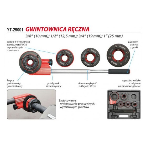 GWINTOWNICA RĘCZNA 4 CZĘŚCIOWA 3/8-1' - YT-29001.