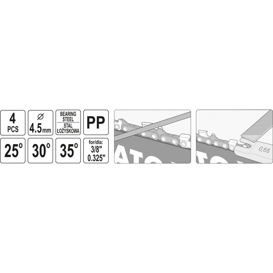 ZESTAW DO OSTRZENIA ŁAŃCUCHA 4.5MM 4SZT - YT-85041.