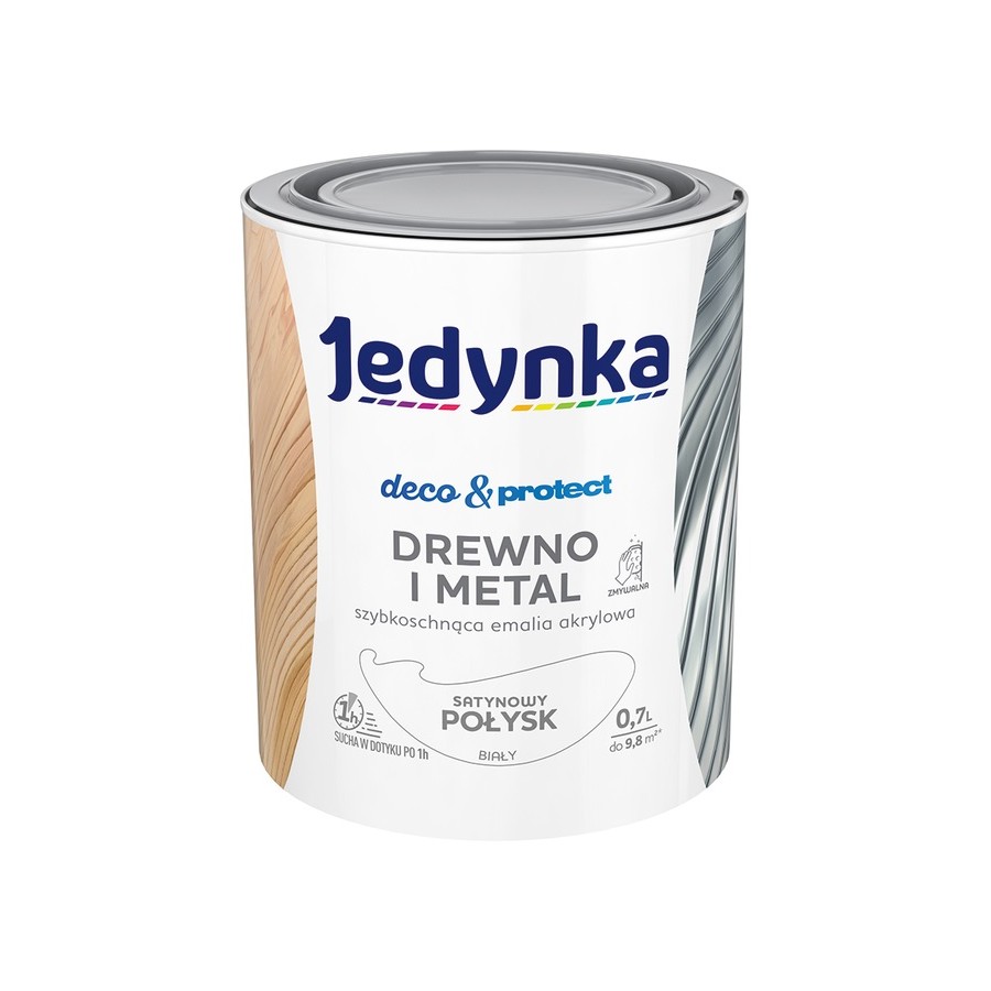 JEDYNKA DECO&PROTECT DREWNO I METAL SATYNA BIAŁY 0,7L 