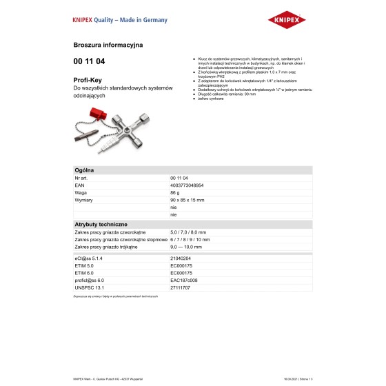 KLUCZE WIELOFUNKCYJNE DO SZAF STEROWNICZYCH TWINKEY - 00 11 04.