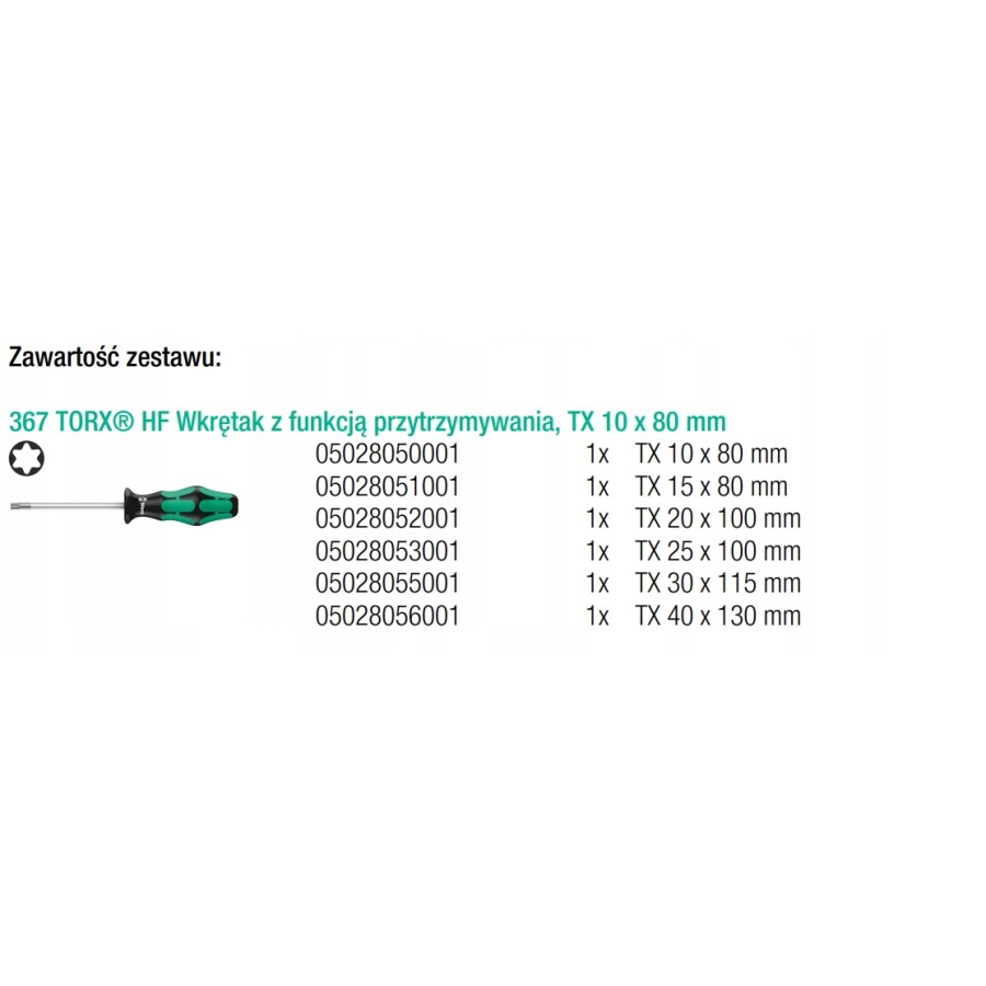 ZESTAW WKRĘTAKÓW KRAFTFORM Z FUNKCJĄ PRZYTRZYMUJĄCĄ 6CZ - 05028059001.