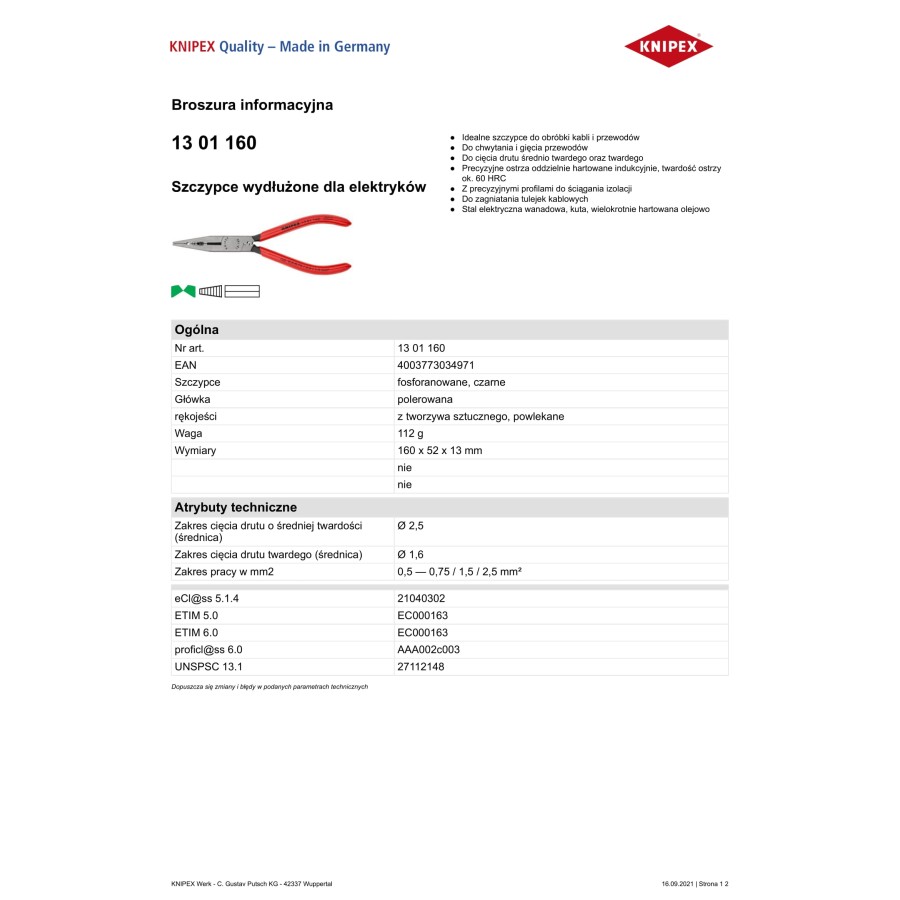 SZCZYPCE DLA ELEKTRYKÓW 160MM 