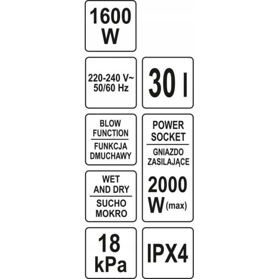 ODKURZACZ WARSZTATOWY 30L 1600W - YT-85715.