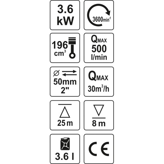 MOTOPOMPA DO WODY SPALINOWA 2'' 5,9HP 36M3/H 