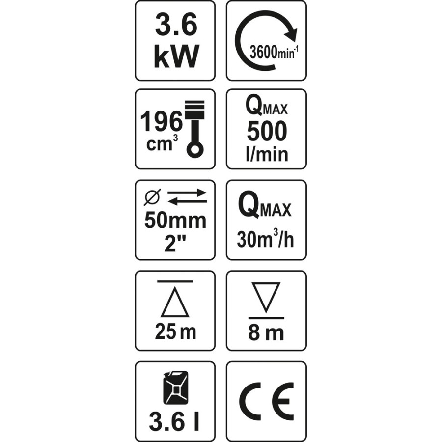 MOTOPOMPA DO WODY SPALINOWA 2'' 5,9HP 36M3/H 