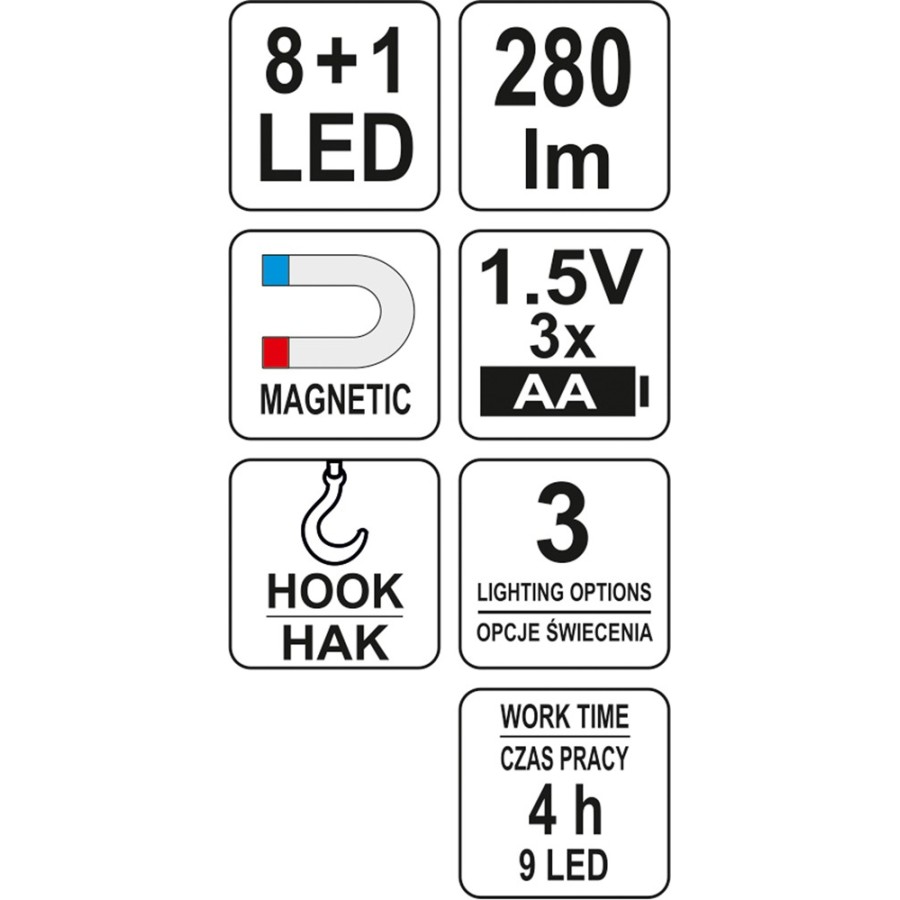 LATARKA WARSZTATOWA 2W1 LED MAGNET 3XAA - YT-08513.