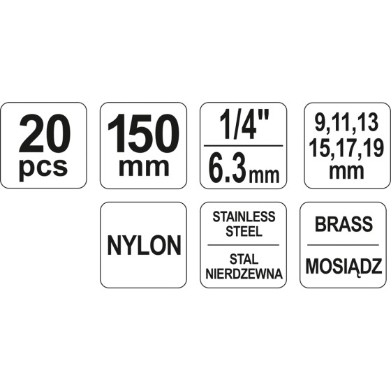 ZESTAW SZCZOTEK DO GNIAZD ŚWIEC 20 CZĘŚCI - YT-08195.