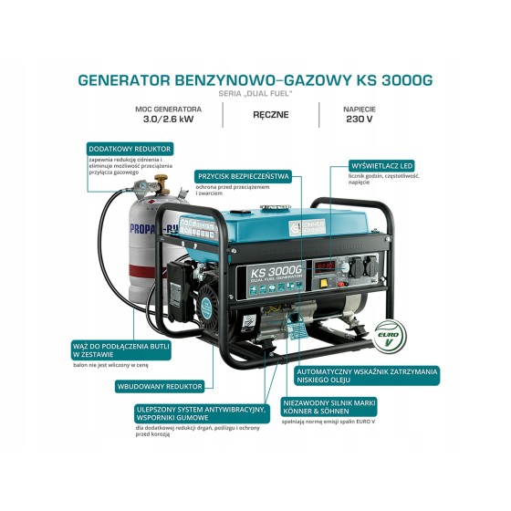 AGREGAT BENZYNOWY 1F 3 KW BENZYNA / LPG - KS3000G.