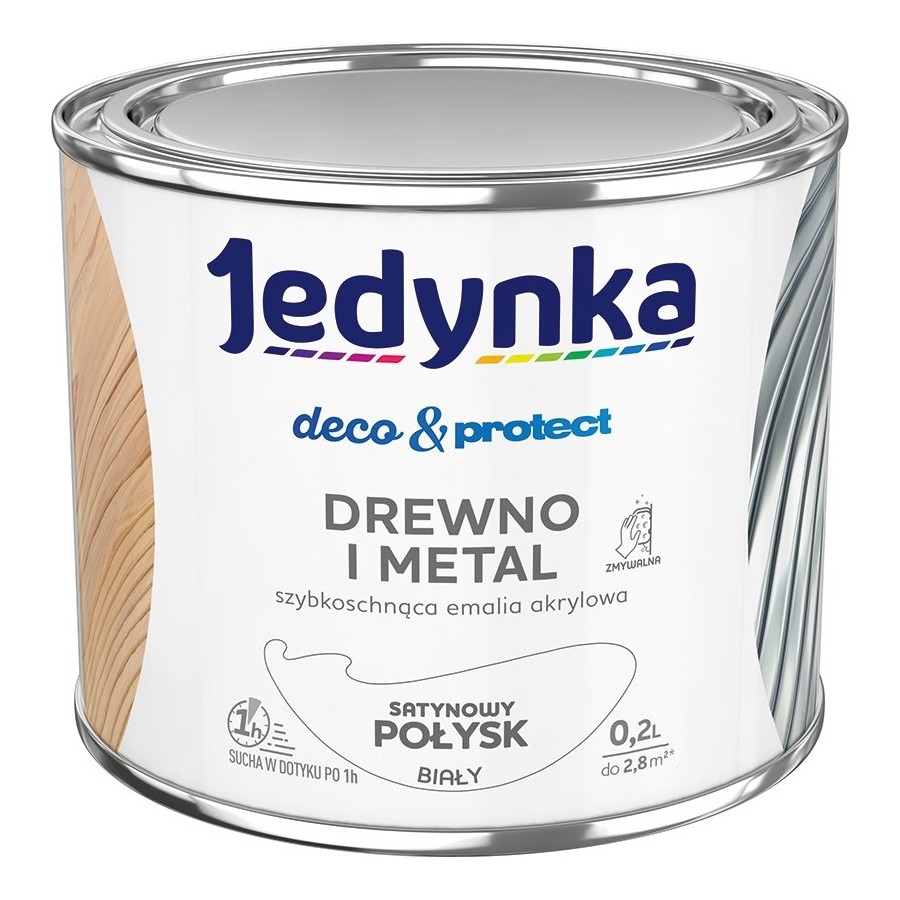 JEDYNKA DECO&PROTECT DREWNO I METAL SATYNA BIAŁY 0,2L 