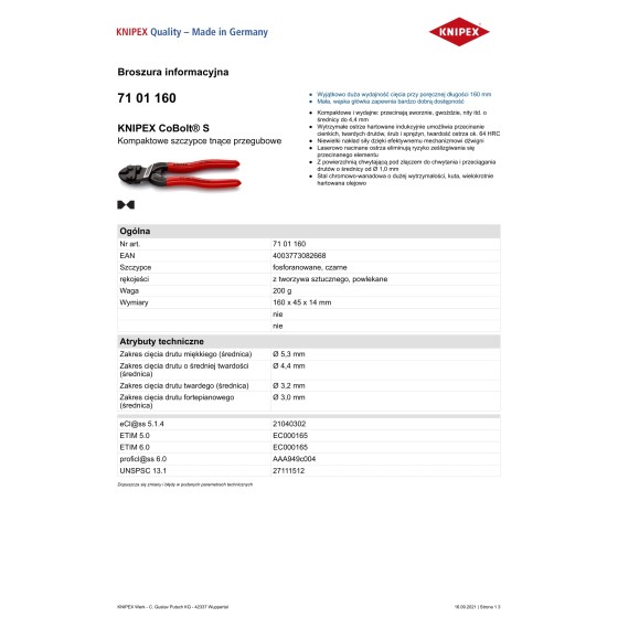 SZCZYPCE TNĄCE PRZEGUBOWE COBOLT 160MM - 71 01 160.