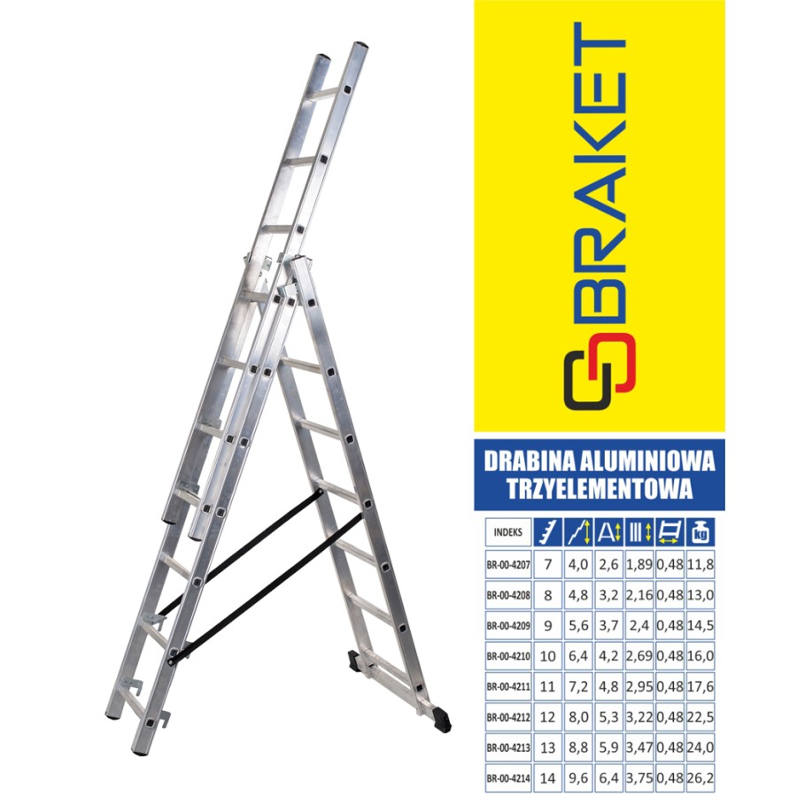 DRABINA ALUMINIOWA 3-ELEMENTOWA 420CM 7+7+7 SZCZEBLI - BR-00-4207.