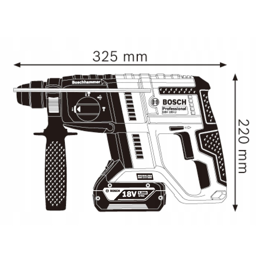 MŁOT UDAROWY OBROTOWY AKUMULATOROWY SDS+ GBH 180-LI 2*4.0AH - 0611911121.